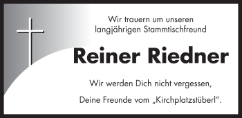 Traueranzeige von Reiner Riedner von Pegnitz-Zeitung